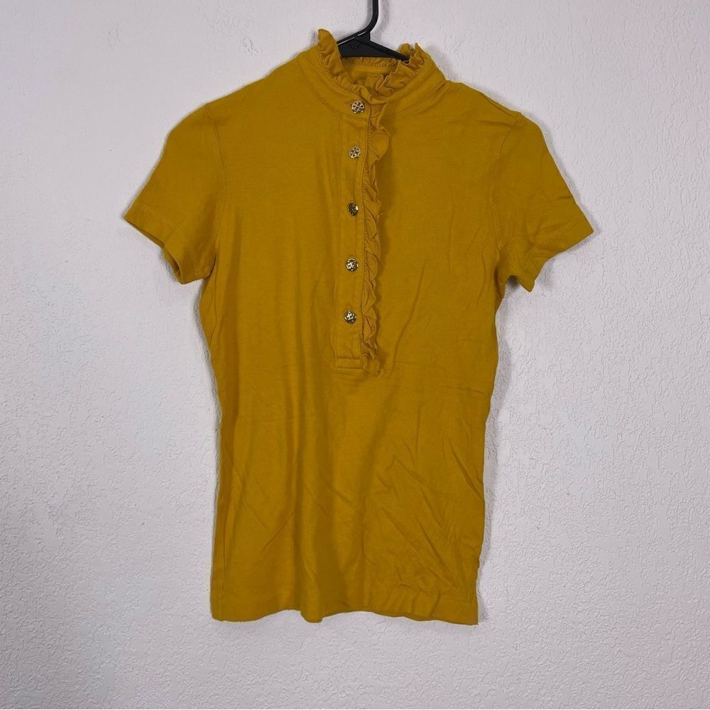 Tory Burch Yellow Button Front Short Sleeve Top Size XXS